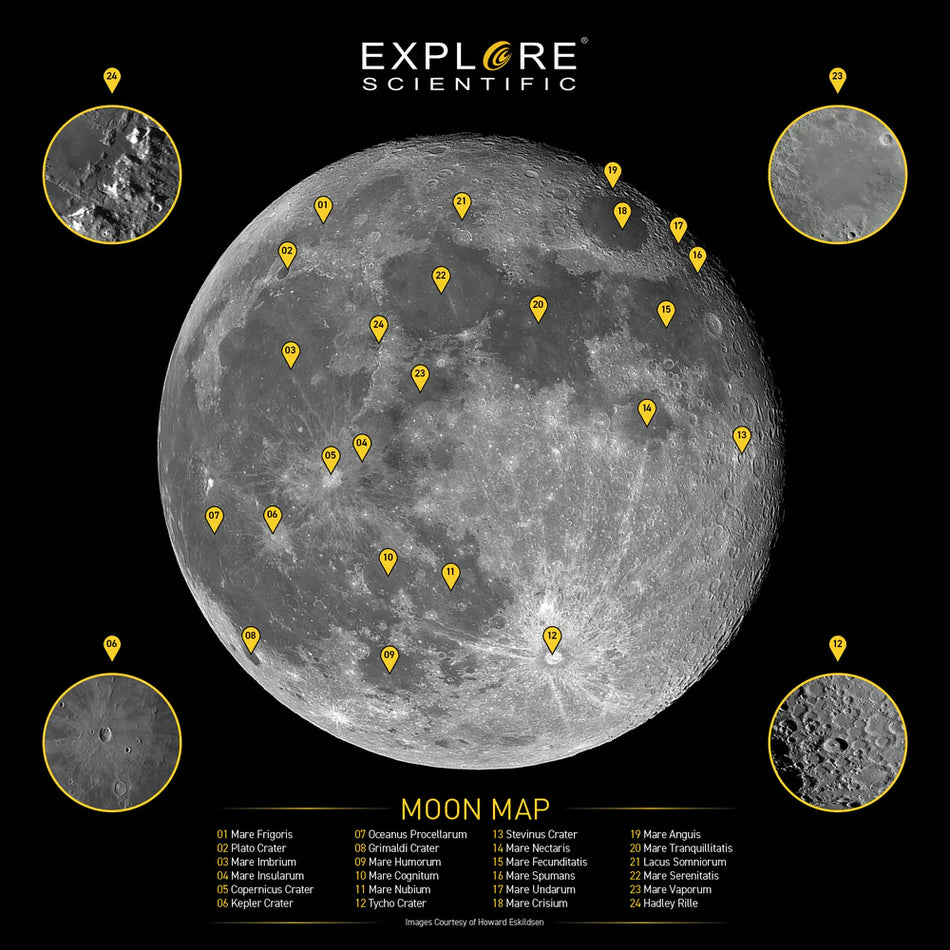 Explore Scientific Moon Map with Crater & Landing Labeling - ES-MM018