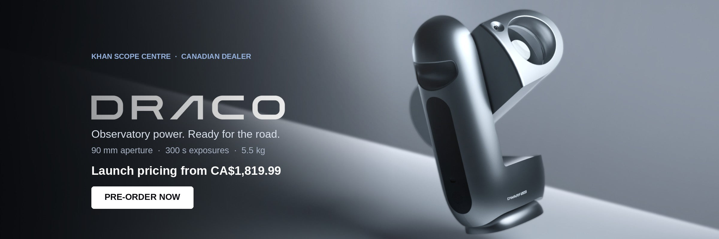 DWARFLAB Draco Smart Telescope - pre-order at Khan Scope Centre, launch pricing from CA$1,819.99