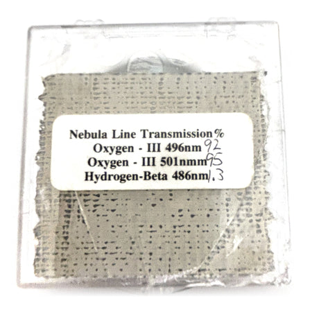 Transmission label: OIII 496nm 92%, 501nm 95%, H-Beta 1.3%