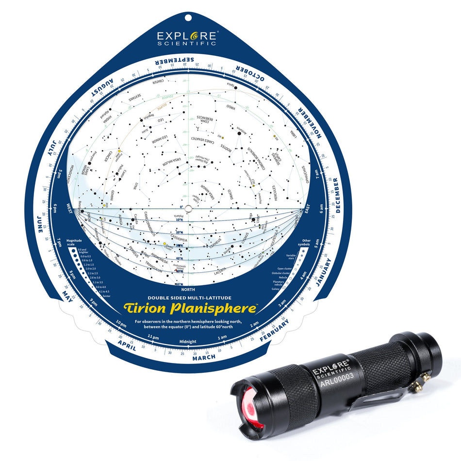 Explore Scientific Tirion Multi-Latitude Planisphere with Astro R-Lite Red Flashlight - ES-TPS018-ARL
